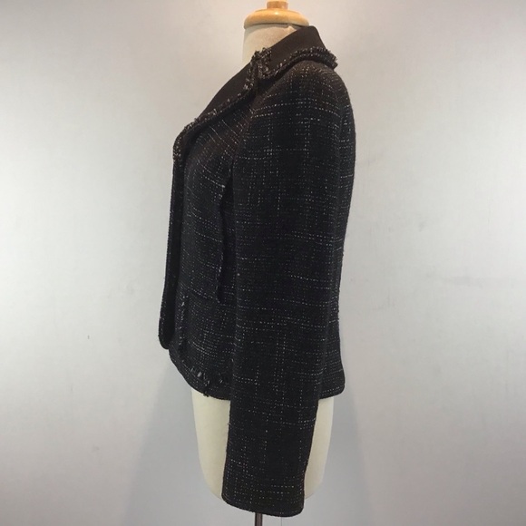 Ann Taylor black and white tweed wool blend blazer fringe edged blazer size 6 - Picture 7 of 14